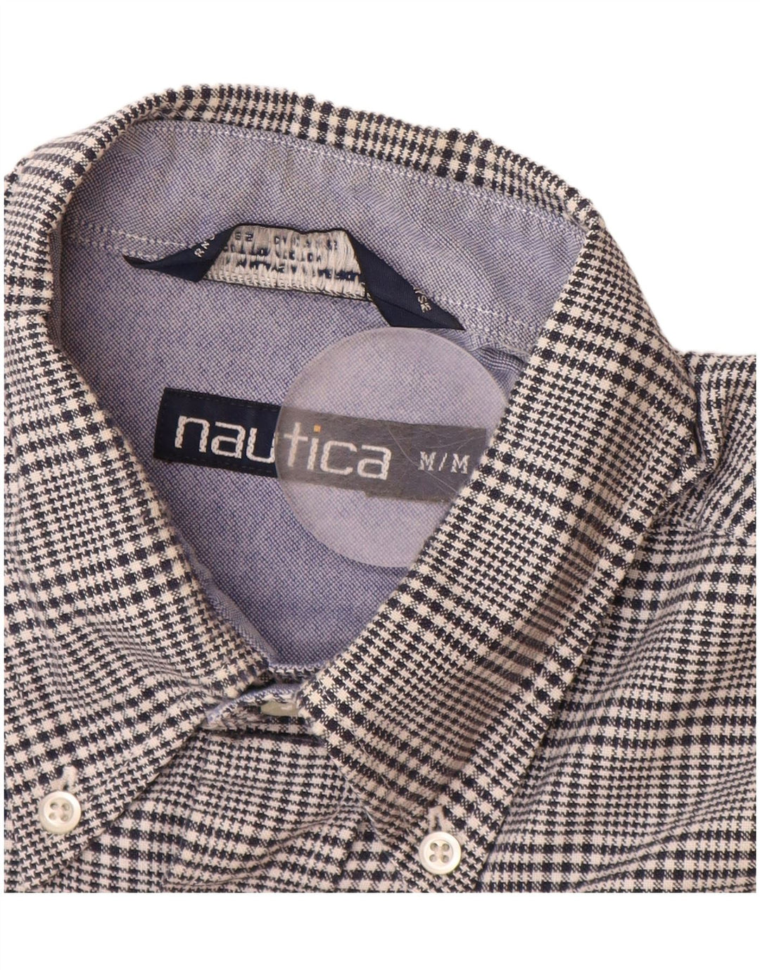 NAUTICA Mens Flannel Shirt Medium Navy Blue Houndstooth Cotton