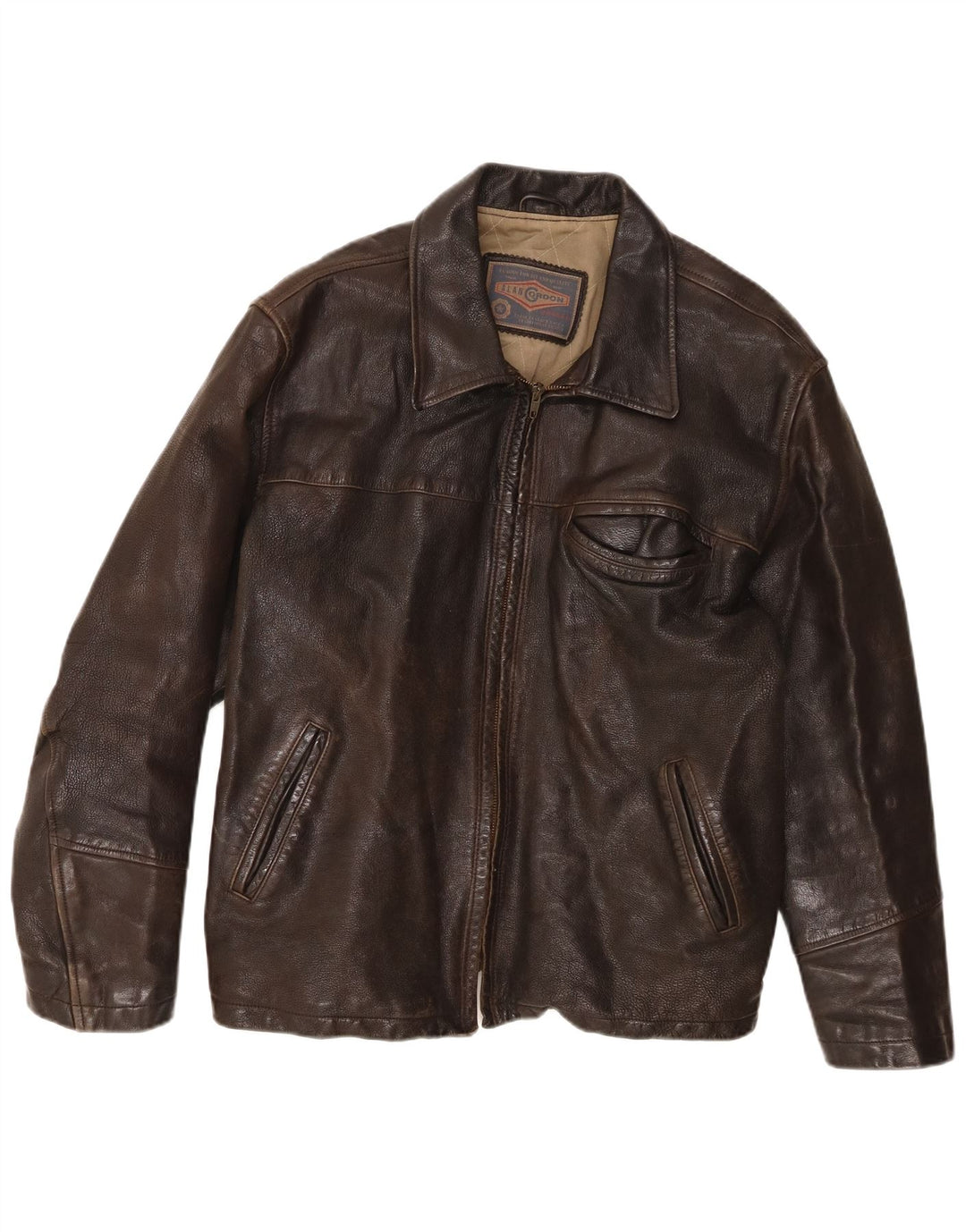 Alan Gordon Mens Leather Jacket UK 44 2XL Brown Leather