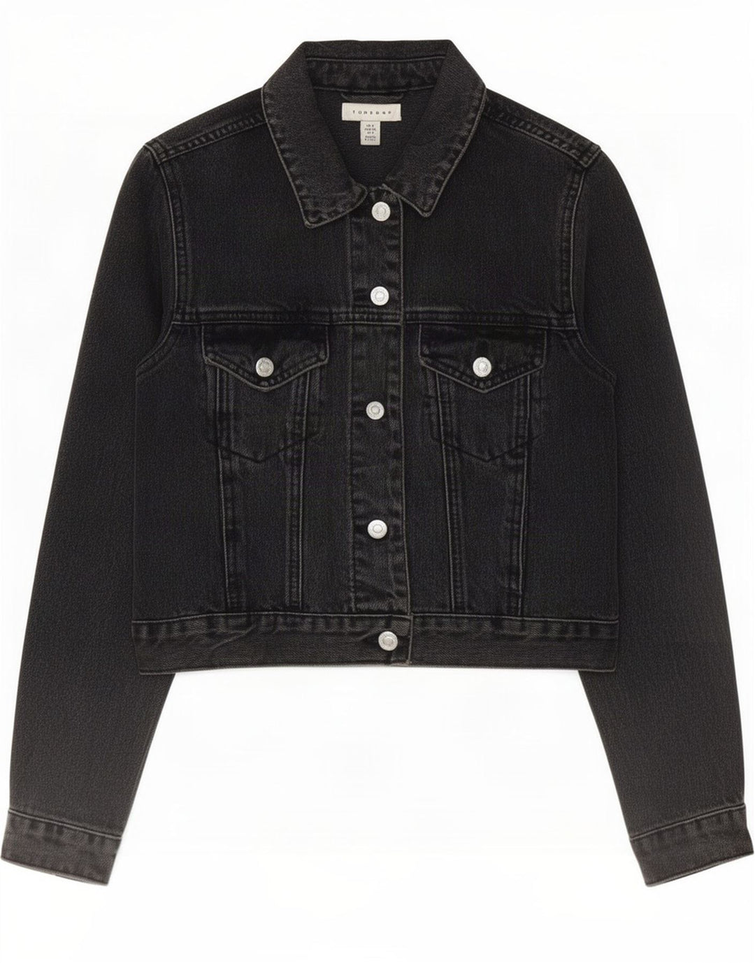 Topshop Womens Crop Denim Jacket UK 8 Small Black Cotton