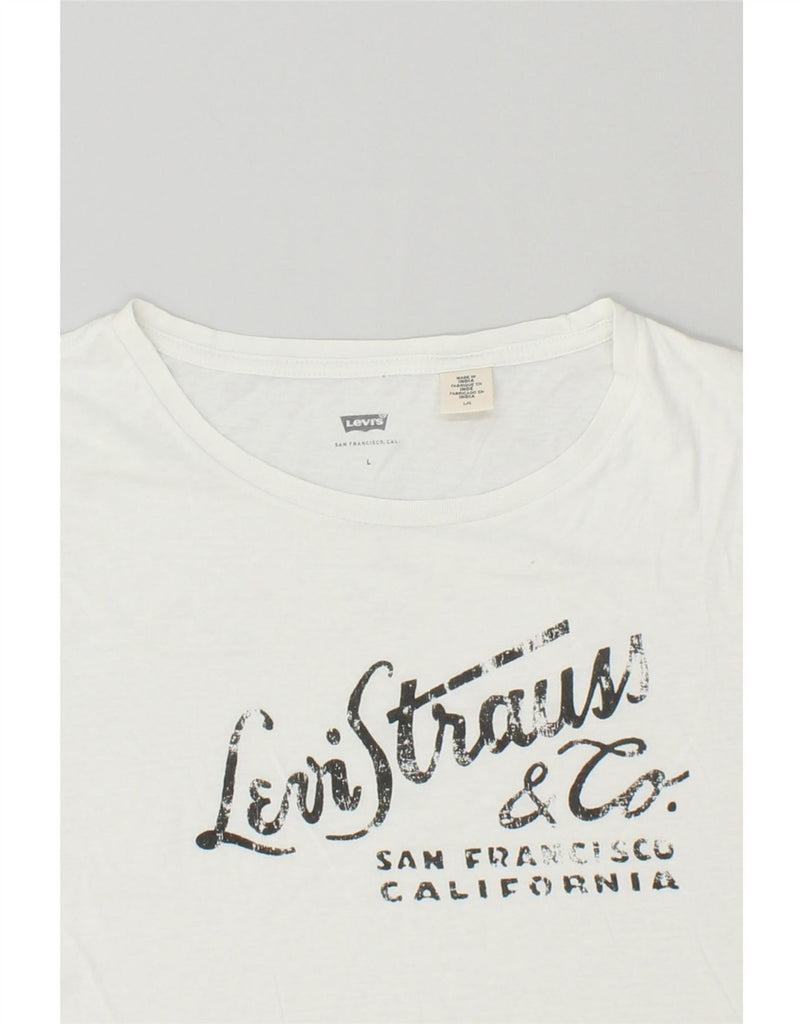 LEVI'S Womens Graphic T-Shirt Top UK 16 Large White Vintage Levi's and Second-Hand Levi's from Messina Hembry 