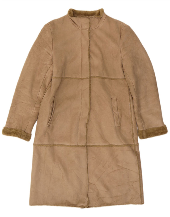River Island Womens Sherpa Overcoat UK 14 Large Beige