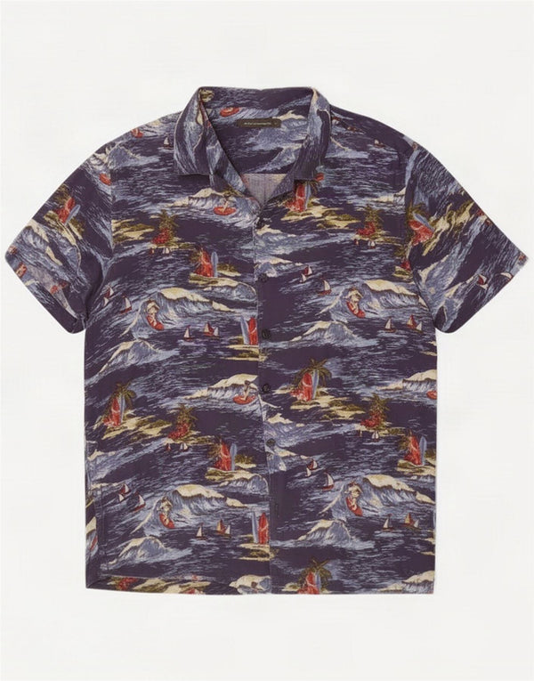 French Connection Mens Graphic Short Sleeve Shirt Large Blue Viscose