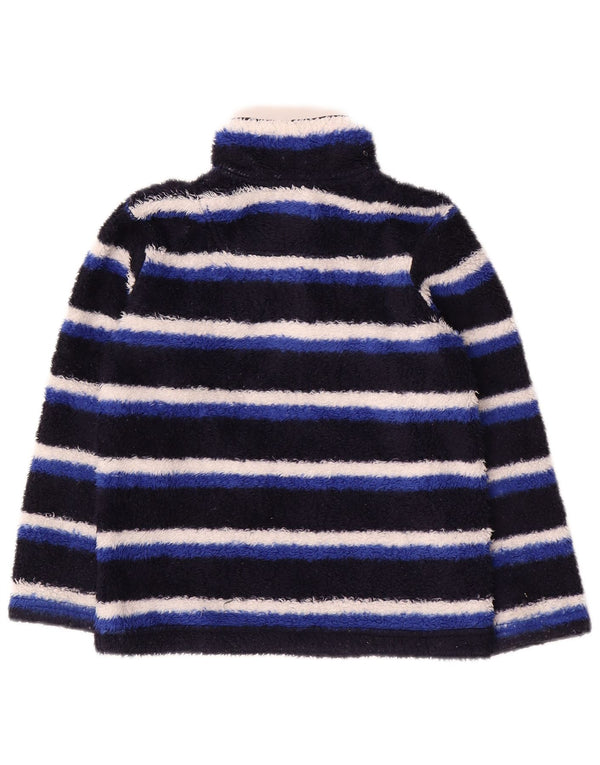 JOULES Boys Zip Neck Fleece Jumper 5-6 Years Blue Striped Polyester