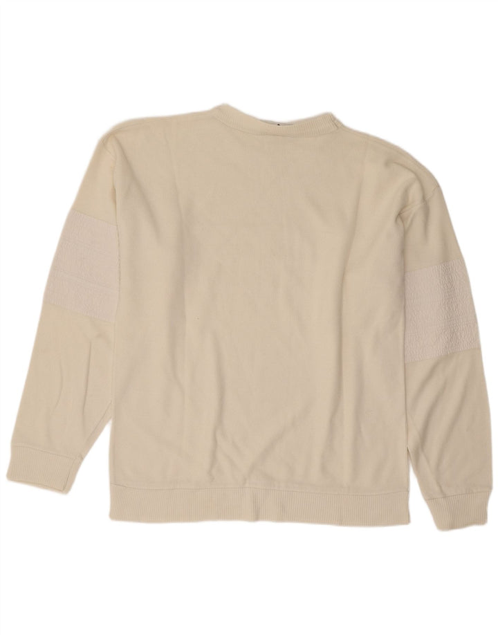 Vintage Mens Graphic Sweatshirt Jumper Medium White Cotton