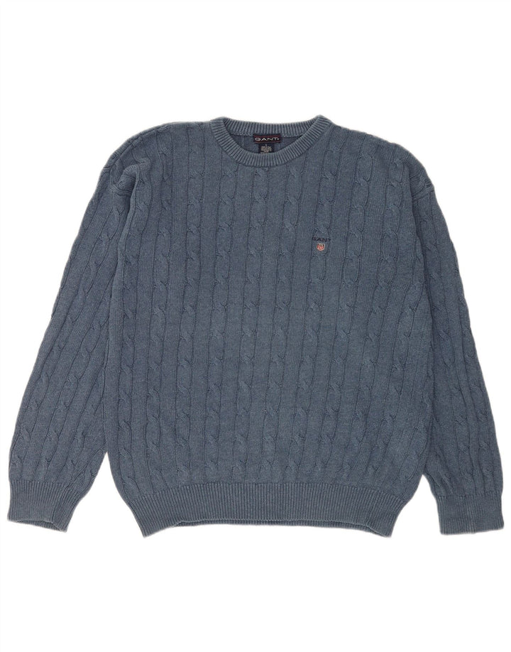 Gant Mens Crew Neck Jumper Sweater Large Blue Cotton