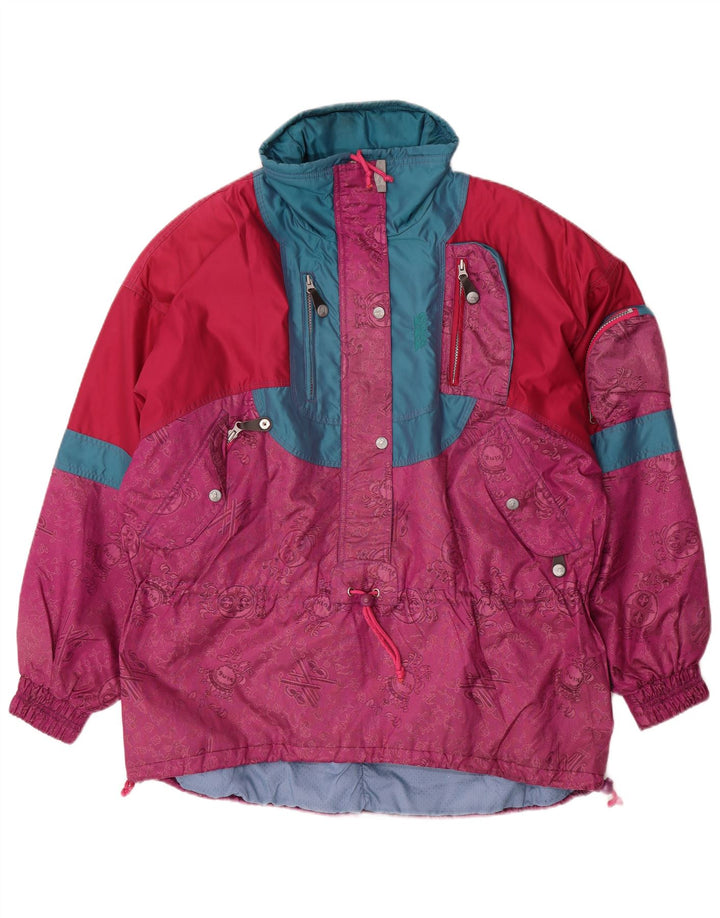 Vintage Womens Pullover Oversized Ski Jacket UK 16 Large Pink Colourblock