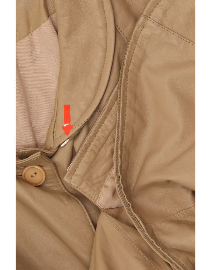 VINTAGE Womens Poncho Leather Coat IT 42 Medium Beige Leather Vintage Vintage and Second-Hand Vintage from Messina Hembry 