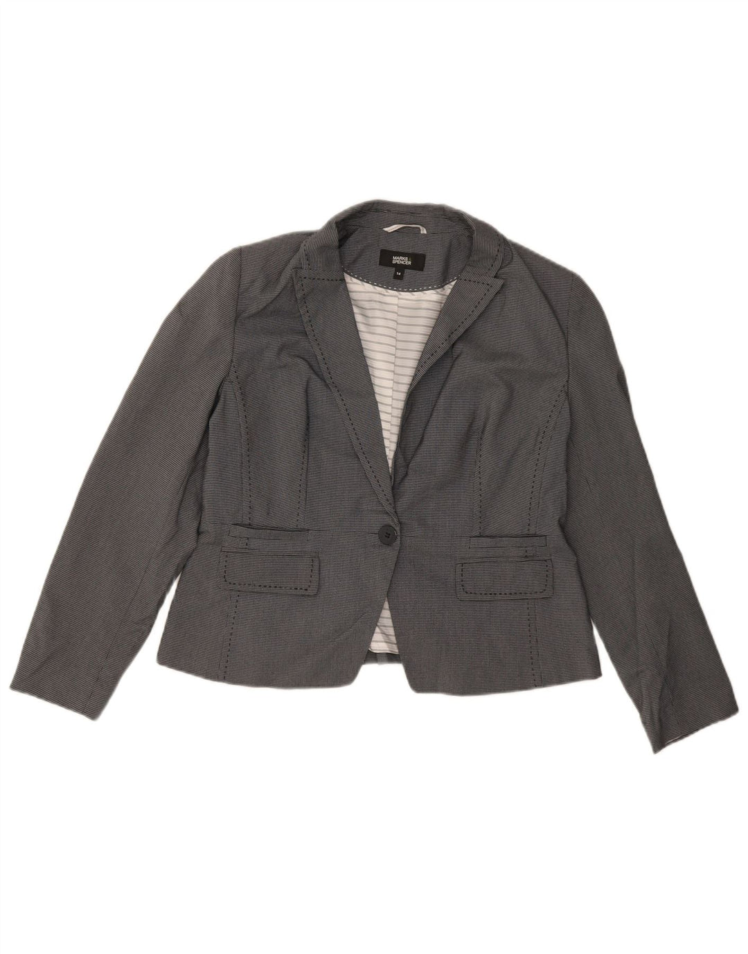 Marks & Spencer Womens 1 Button Blazer Jacket UK 14 Medium Grey Check