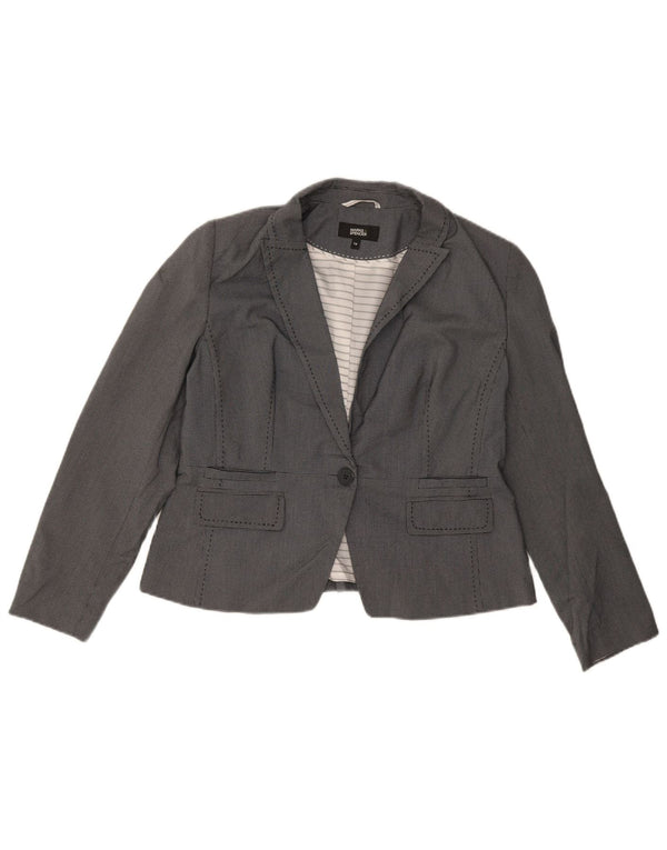 Marks & Spencer Womens 1 Button Blazer Jacket UK 14 Medium Grey Check