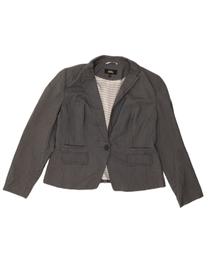 Marks & Spencer Womens 1 Button Blazer Jacket UK 14 Medium Grey Check