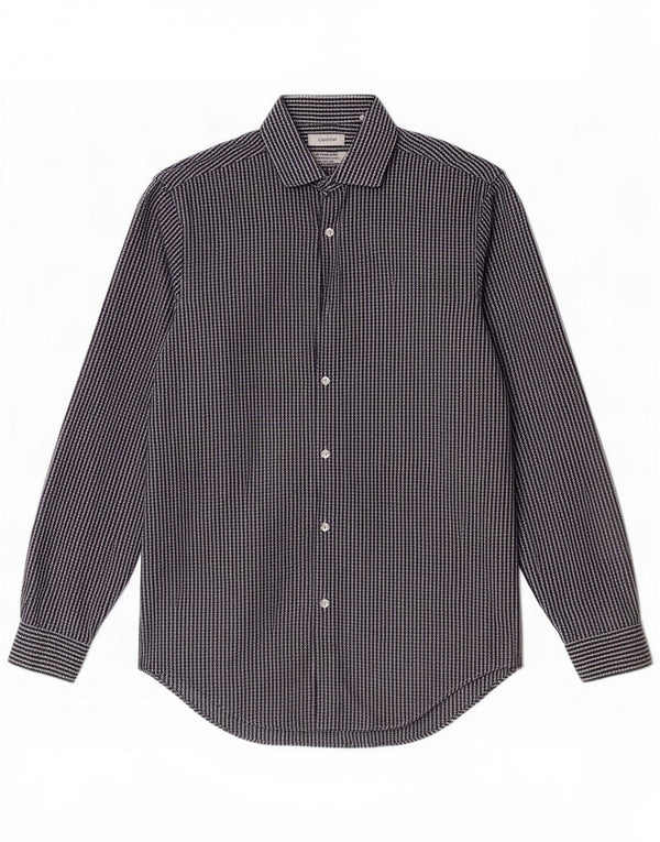 Calvin Klein Mens Slim Fit Shirt Size 15 1/2 Medium Blue Check Cotton