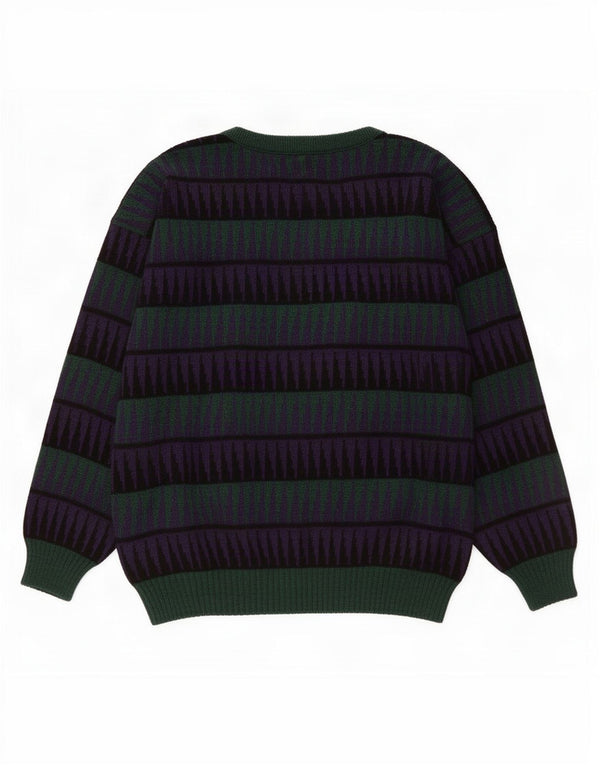 Vintage Mens Cardigan Sweater Large Green Geometric