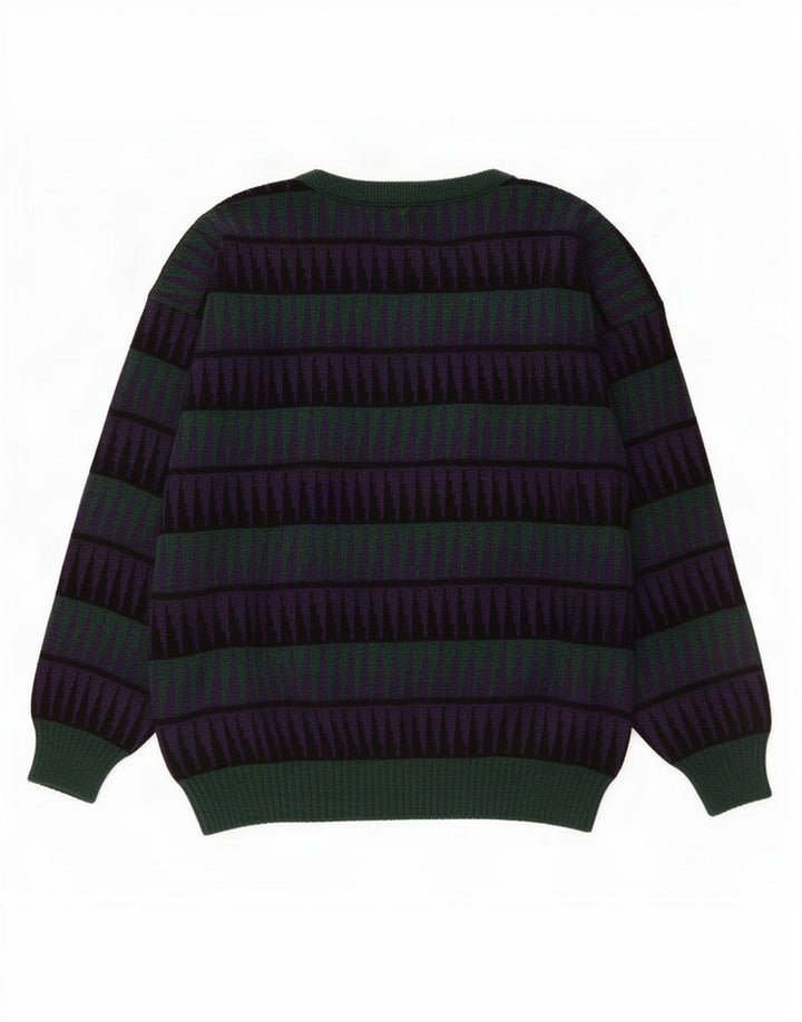 Vintage Mens Cardigan Sweater Large Green Geometric