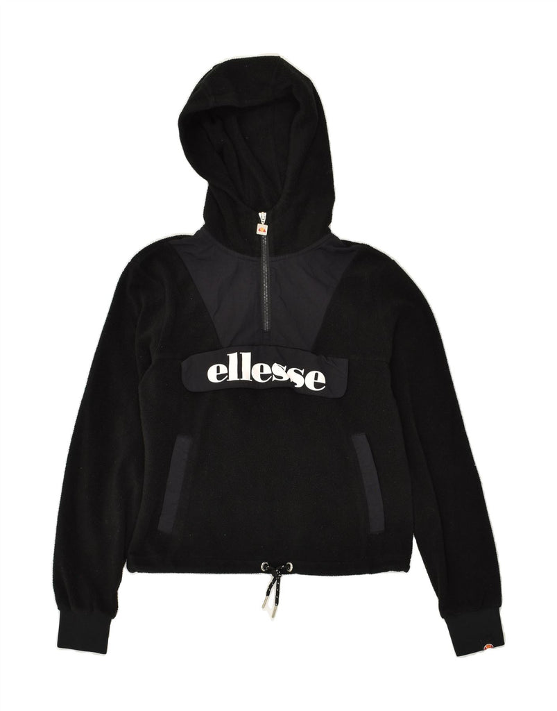 ELLESSE Womens Crop Hooded Fleece Jumper UK 8 Small Black Polyester | Vintage Ellesse | Thrift | Second-Hand Ellesse | Used Clothing | Messina Hembry 