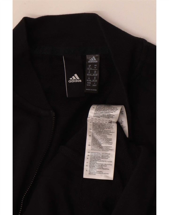 Adidas Womens Graphic Tracksuit Top Jacket UK 12/14 Medium Black Cotton