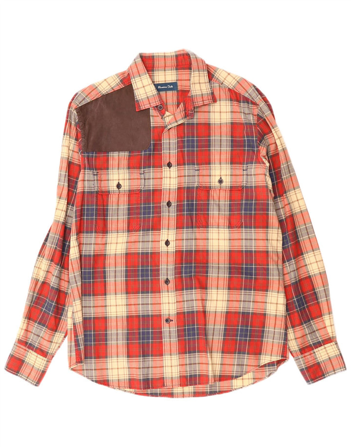 Massimo Dutti Mens Shirt Large Red Check Cotton
