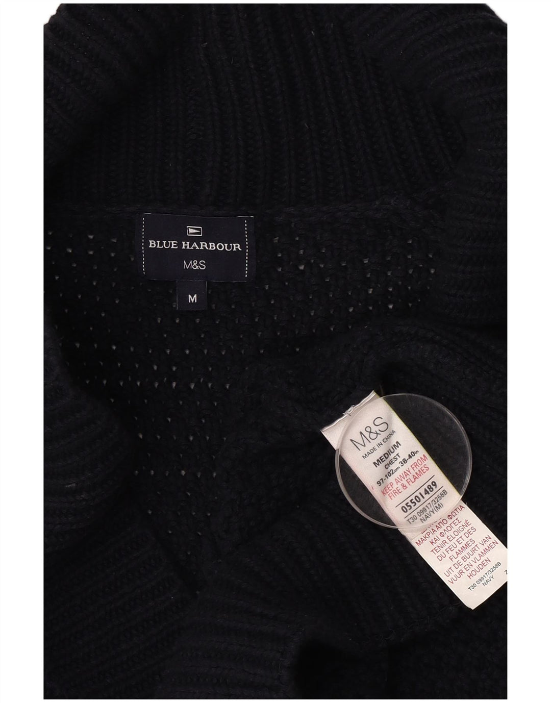 MARKS & SPENCER Mens Cardigan Sweater Medium Navy Blue Cotton