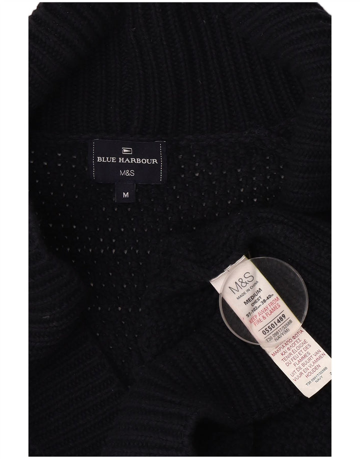 MARKS & SPENCER Mens Cardigan Sweater Medium Navy Blue Cotton