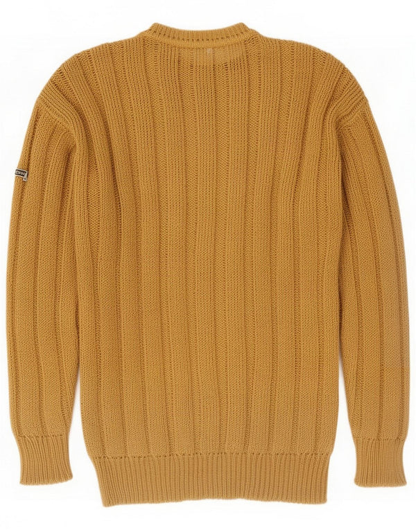 Vintage Mens Crew Neck Jumper Sweater IT 52 Large Yellow Linen
