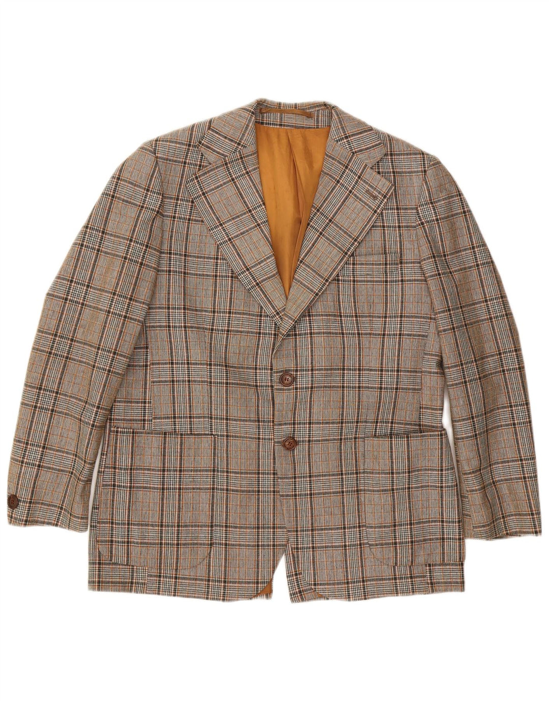 VINTAGE Mens 2 Button Blazer Jacket UK 40 Large Grey Check Polyester