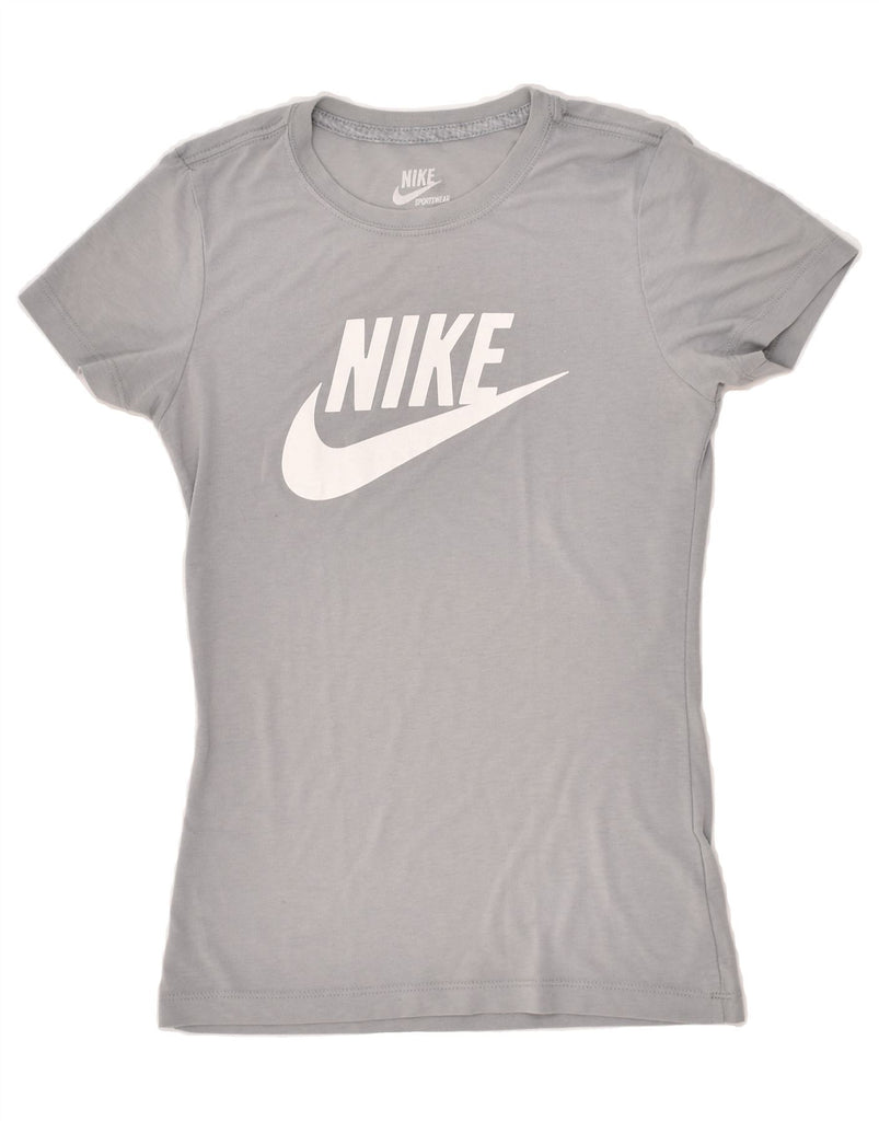 NIKE Womens Slim Fit Graphic T-Shirt Top UK 8 Small Grey | Vintage Nike | Thrift | Second-Hand Nike | Used Clothing | Messina Hembry 