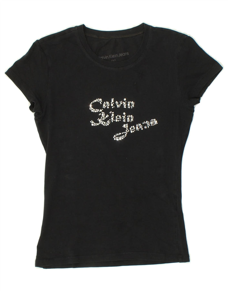 CALVIN KLEIN JEANS Girls Graphic T-Shirt Top 7-8 Years Small Black Cotton Vintage Calvin Klein Jeans and Second-Hand Calvin Klein Jeans from Messina Hembry 