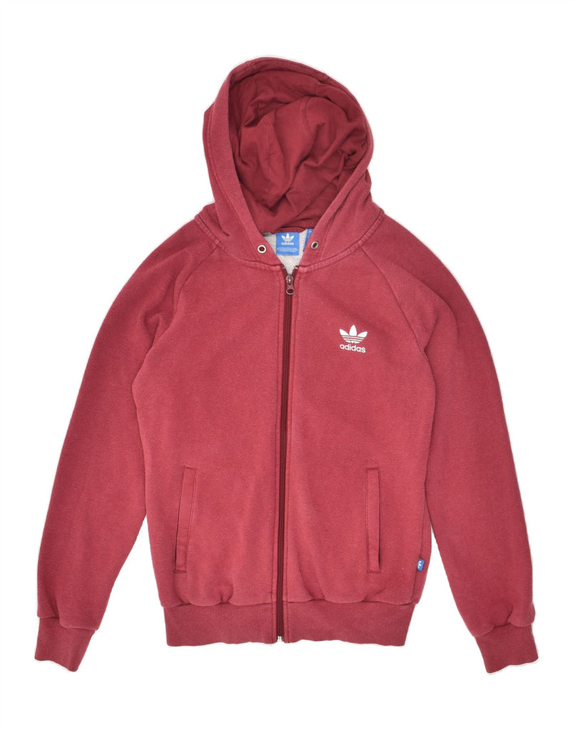 ADIDAS Womens Loose Fit Graphic Zip Hoodie Sweater UK 10 Small Red Cotton | Vintage Adidas | Thrift | Second-Hand Adidas | Used Clothing | Messina Hembry 