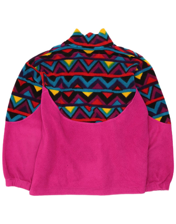 Vintage Womens Fleece Jacket UK 20 2XL Pink Geometric Retro