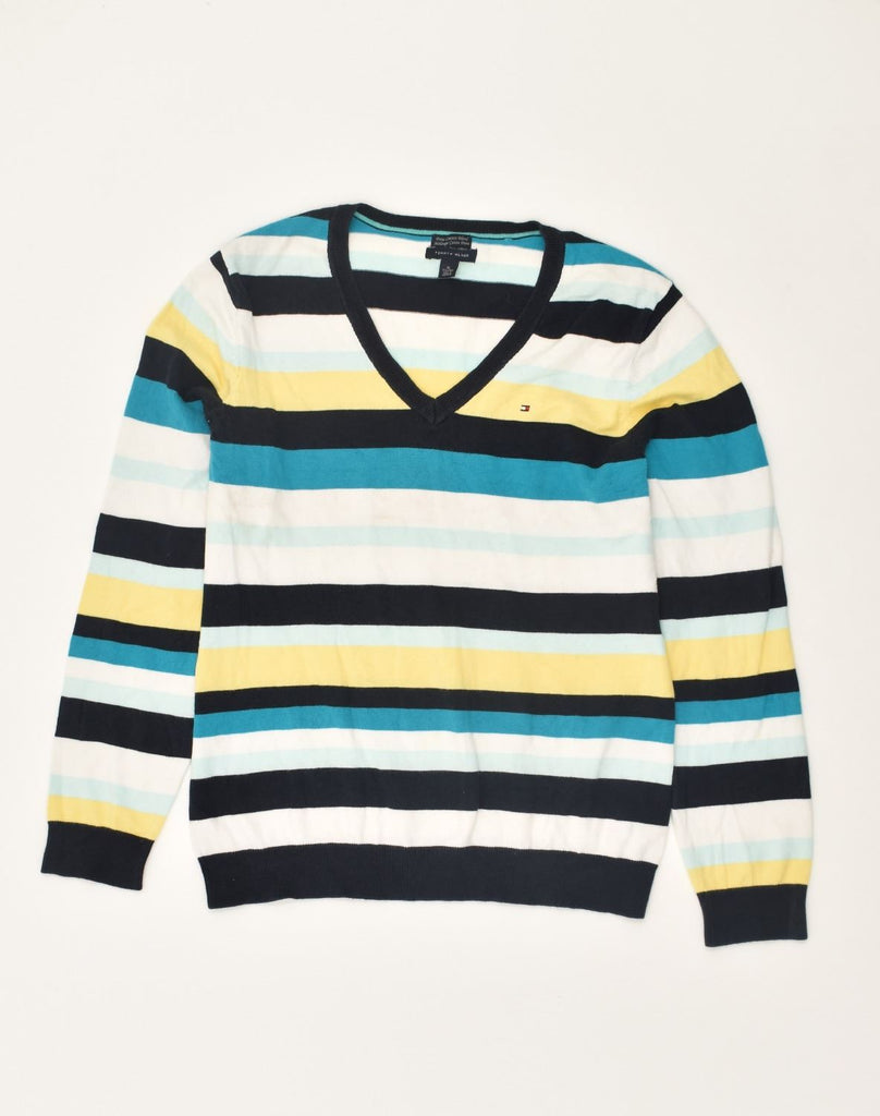 TOMMY HILFIGER Womens V-Neck Jumper Sweater UK 18 XL Multicoloured Striped | Vintage Tommy Hilfiger | Thrift | Second-Hand Tommy Hilfiger | Used Clothing | Messina Hembry 