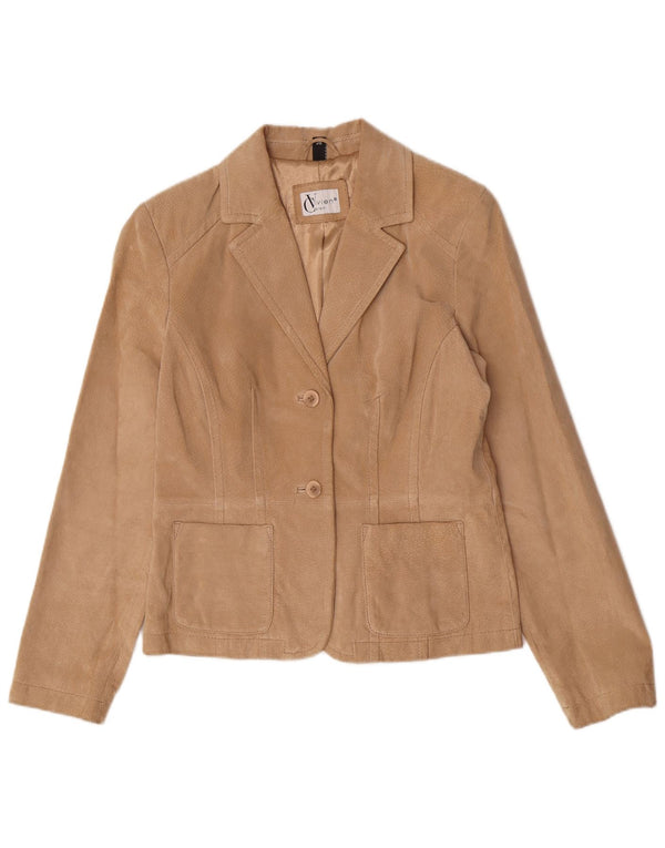 Vivien Caron Womens 2 Button Suede Blazer Jacket EU 36 Small Beige Leather