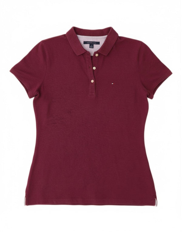 Tommy Hilfiger Womens Polo Shirt UK 12 Medium Burgundy Cotton
