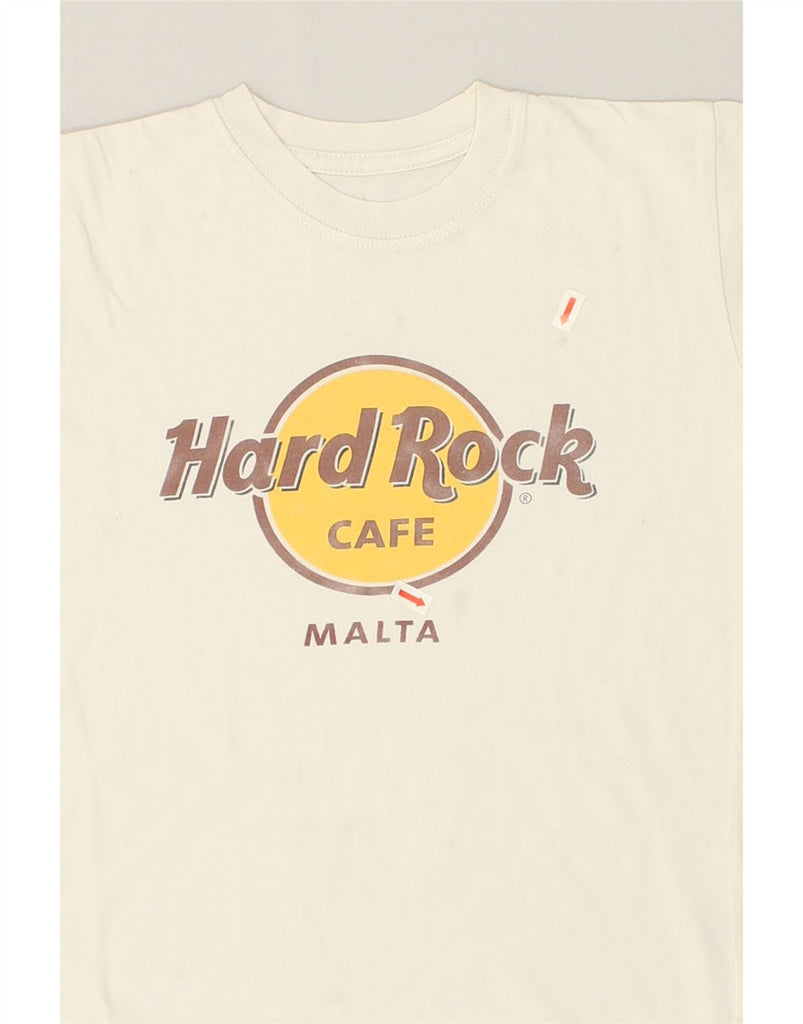 HARD ROCK CAFE Womens Malta Graphic T-Shirt Top UK 6 XS Beige Cotton | Vintage Hard Rock Cafe | Thrift | Second-Hand Hard Rock Cafe | Used Clothing | Messina Hembry 