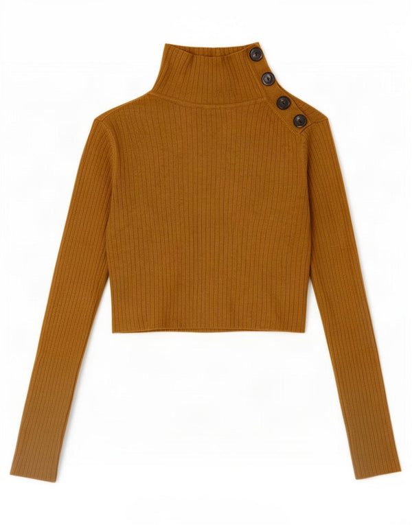 Zara Womens Crop Top Long Sleeve UK 12 Medium Brown Viscose