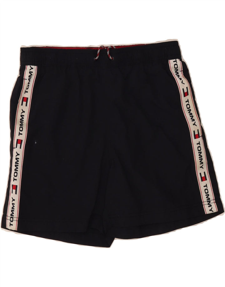 TOMMY HILFIGER Mens Graphic Sport Shorts Small Navy Blue Polyester Vintage Tommy Hilfiger and Second-Hand Tommy Hilfiger from Messina Hembry 
