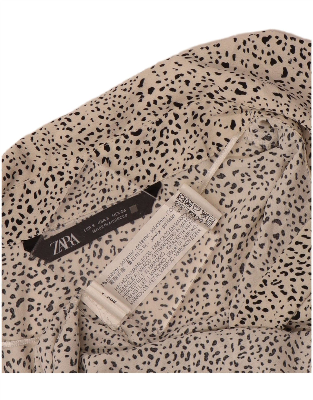 Zara Womens Oversized Shirt Blouse UK 10 Small White Spotted Polyester