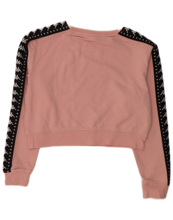 KAPPA Womens Crop Graphic Sweatshirt Jumper UK 14 Medium Pink Colourblock