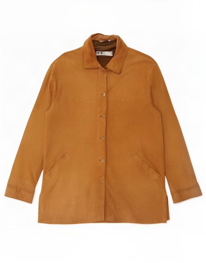 Vintage Womens Suede Jacket IT 48 XL Beige Leather