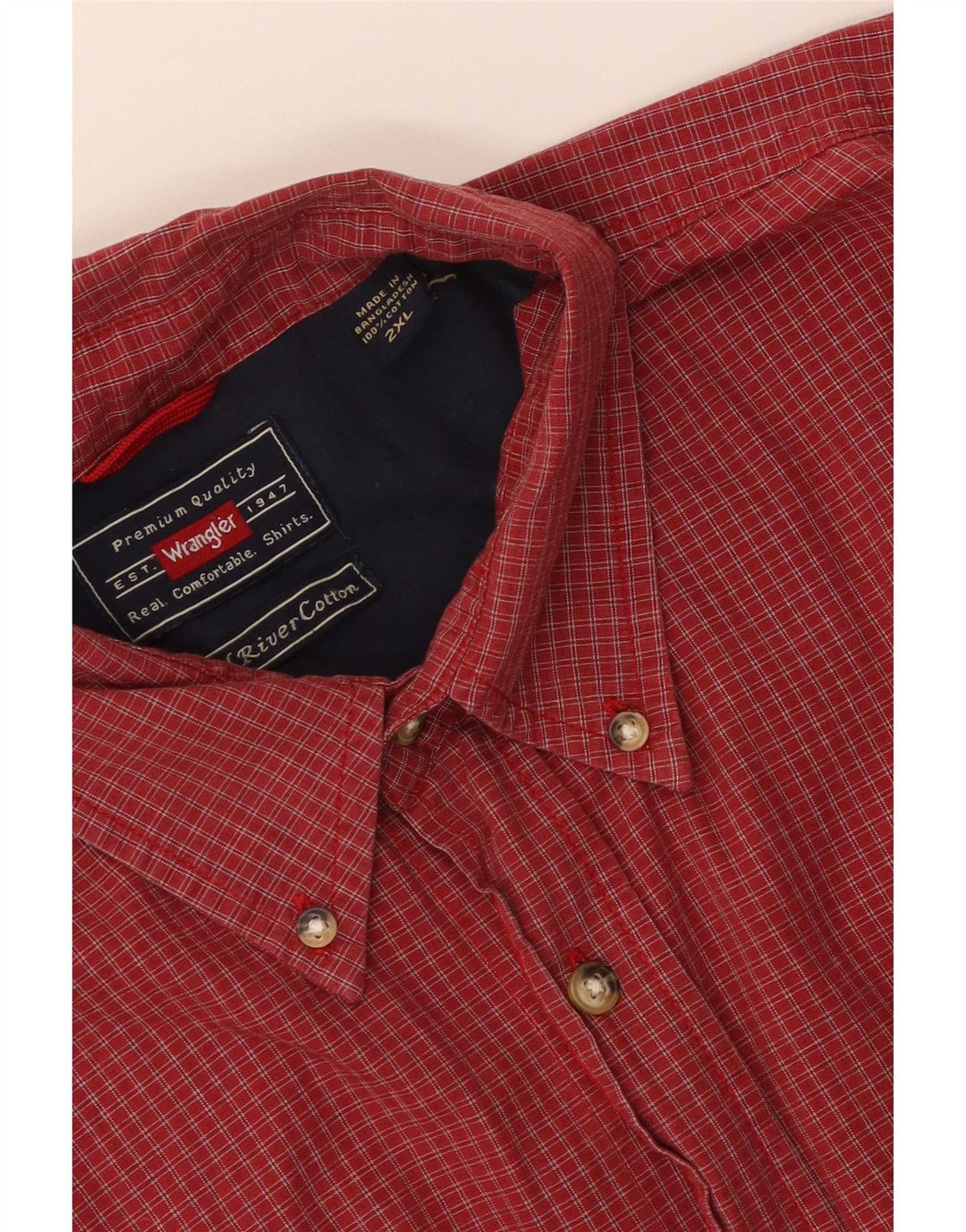 Wrangler Mens Short Sleeve Shirt 2XL Red Check Cotton