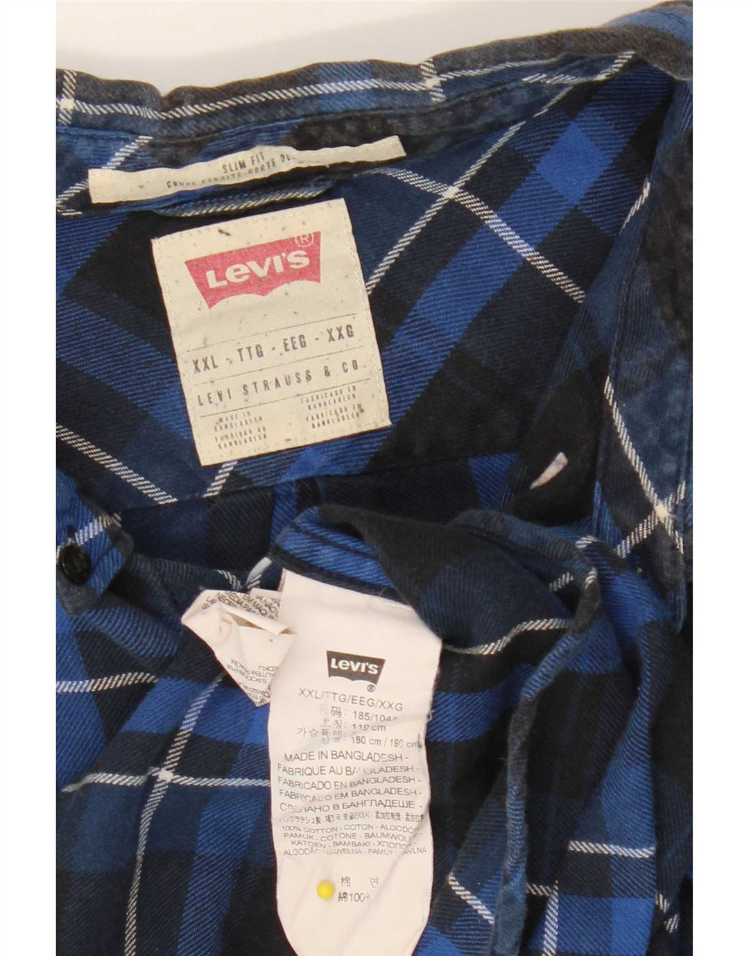 Levi's Mens Slim Fit Flannel Shirt 2XL Navy Blue Check Cotton
