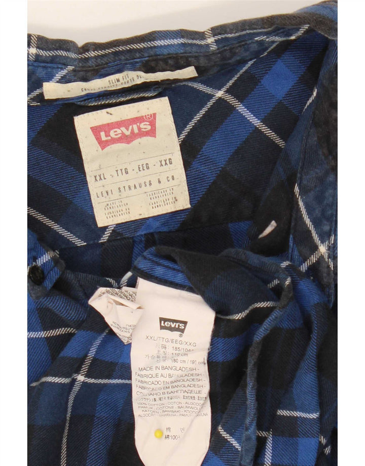 Levi's Mens Slim Fit Flannel Shirt 2XL Navy Blue Check Cotton