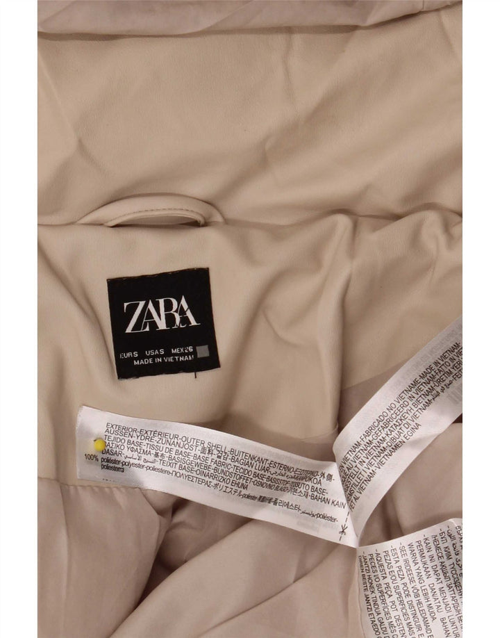 Zara Womens Hooded Oversized Padded Jacket UK 10 Small Beige Polyester