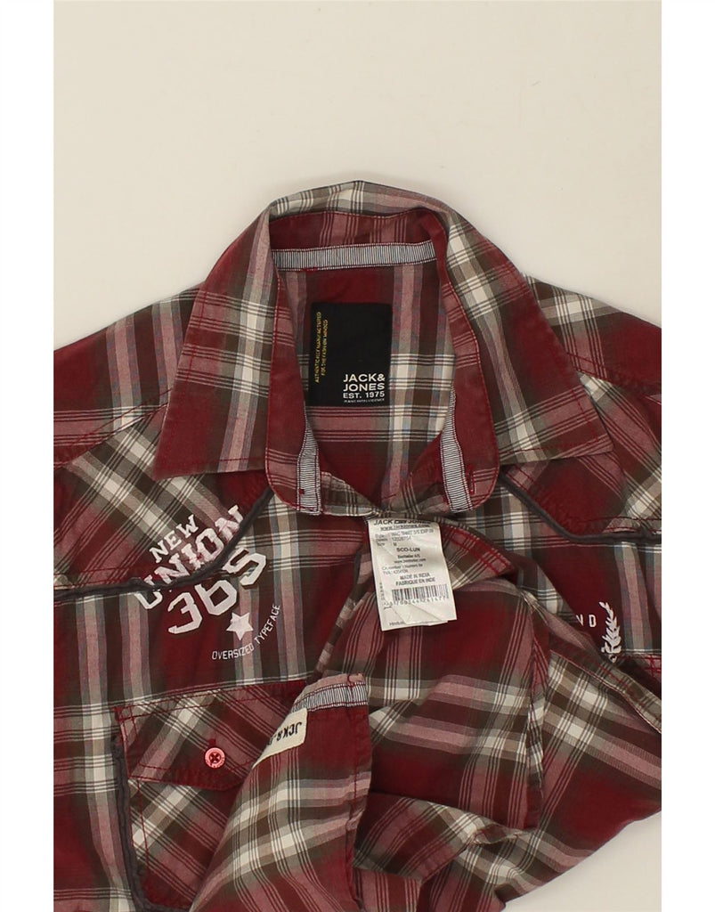 JACK & JONES Mens Graphic Short Sleeve Shirt Medium Maroon Check Cotton | Vintage Jack & Jones | Thrift | Second-Hand Jack & Jones | Used Clothing | Messina Hembry 