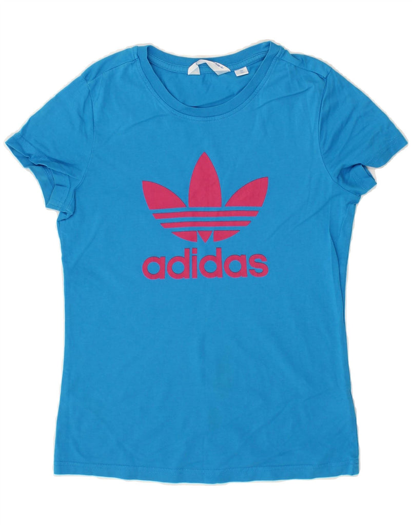 ADIDAS Womens Graphic T-Shirt Top IT 38 XS Blue Cotton Vintage Adidas and Second-Hand Adidas from Messina Hembry 