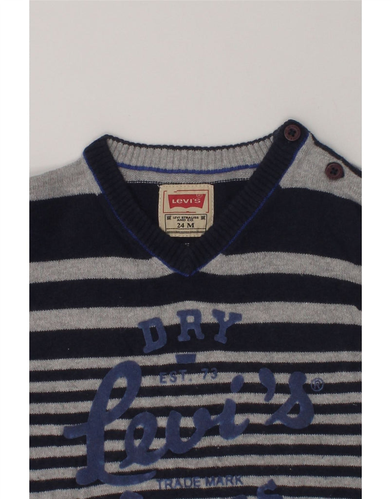 LEVI'S Baby Boys Graphic V-Neck Jumper Sweater 18-24 Months Grey Striped | Vintage Levi's | Thrift | Second-Hand Levi's | Used Clothing | Messina Hembry 