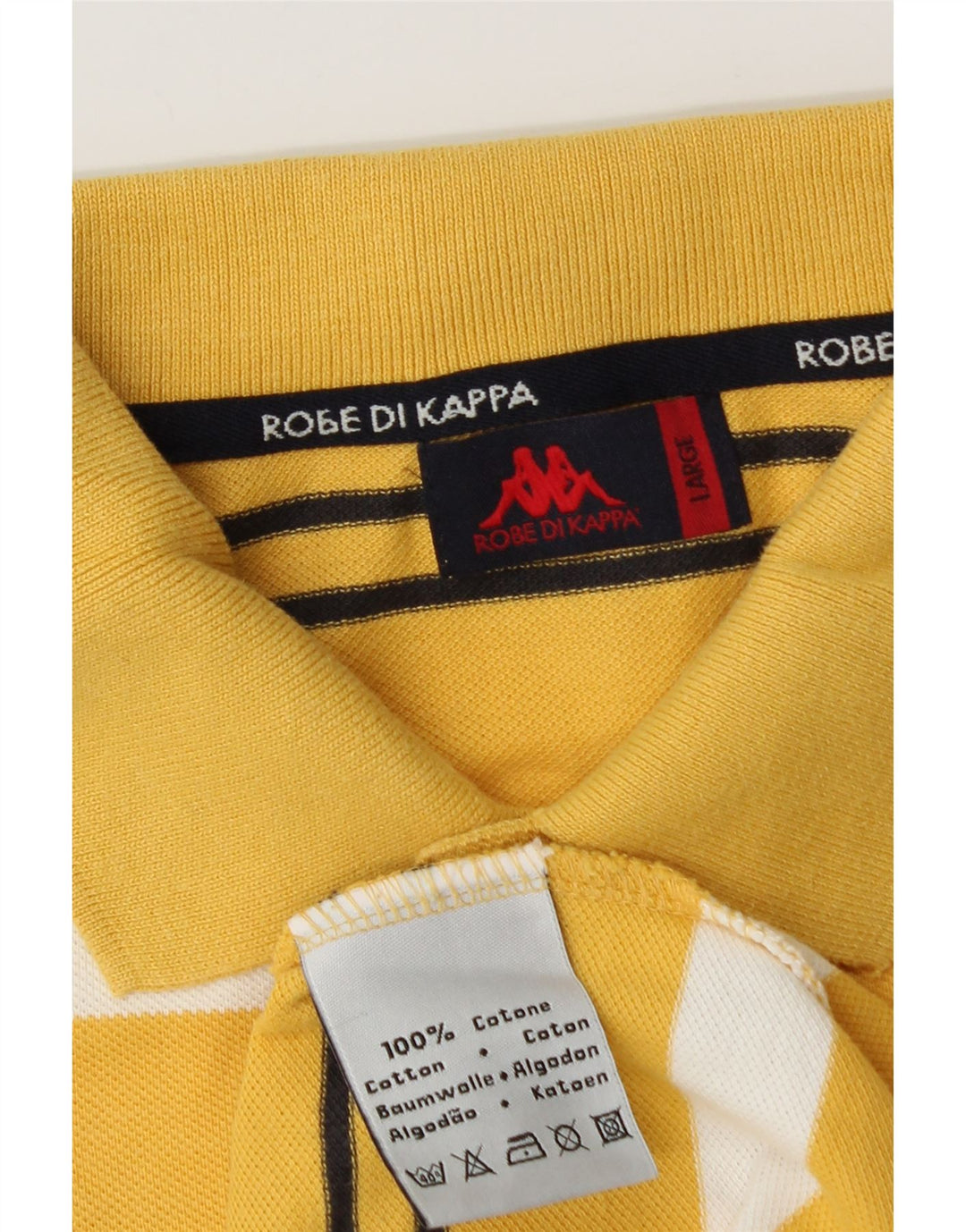Kappa Mens Polo Shirt Large Yellow Striped Cotton