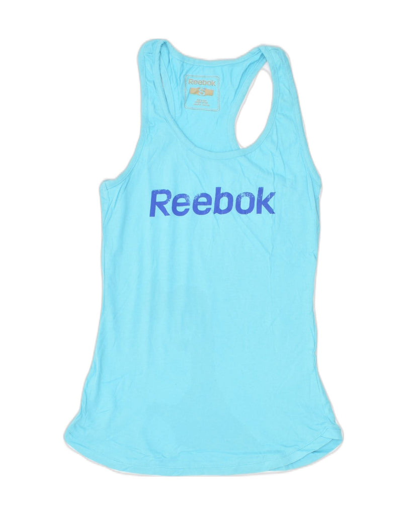 REEBOK Womens Graphic Vest Top UK 8 Small Turquoise Cotton | Vintage | Thrift | Second-Hand | Used Clothing | Messina Hembry 