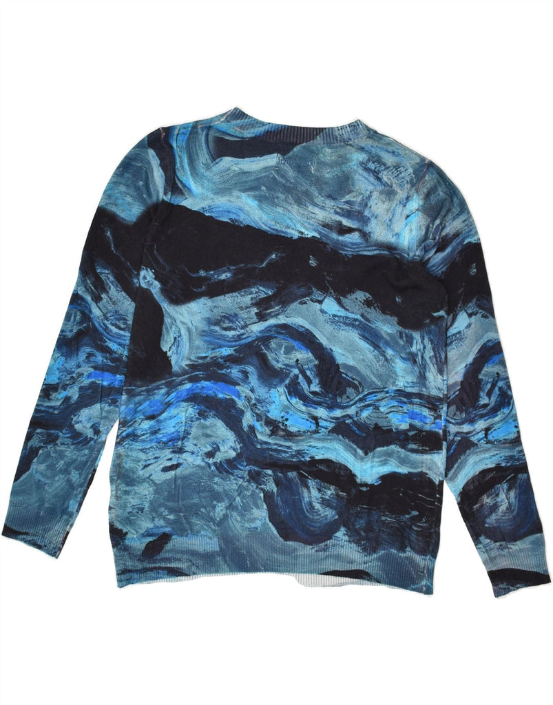 DESIGUAL Womens Crew Neck Jumper Sweater UK 14 Medium Blue Tie Dye Viscose | Vintage Desigual | Thrift | Second-Hand Desigual | Used Clothing | Messina Hembry 