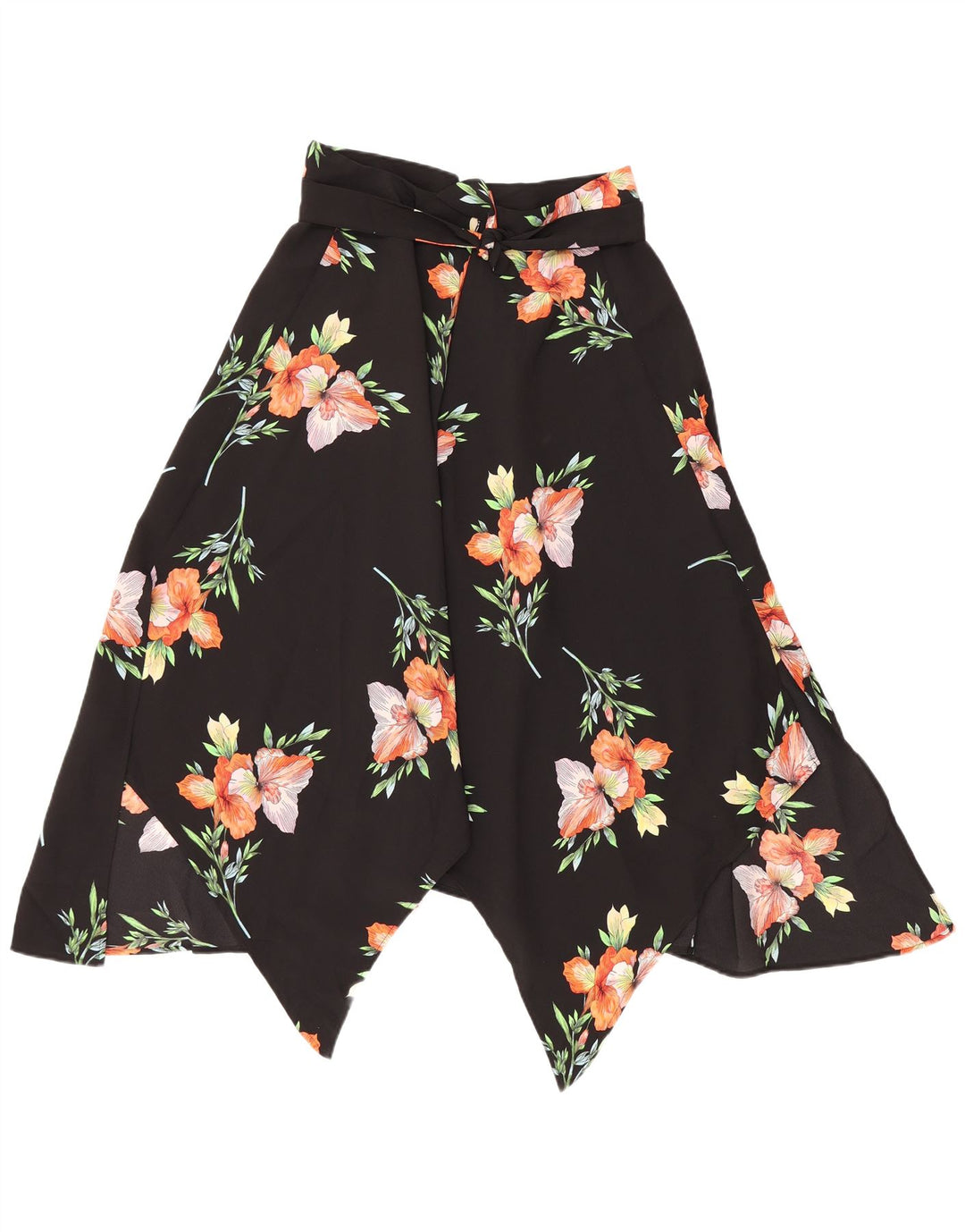 TOPSHOP Womens Asymmetrical Skirt UK 12 Medium W30  Black Floral Polyester