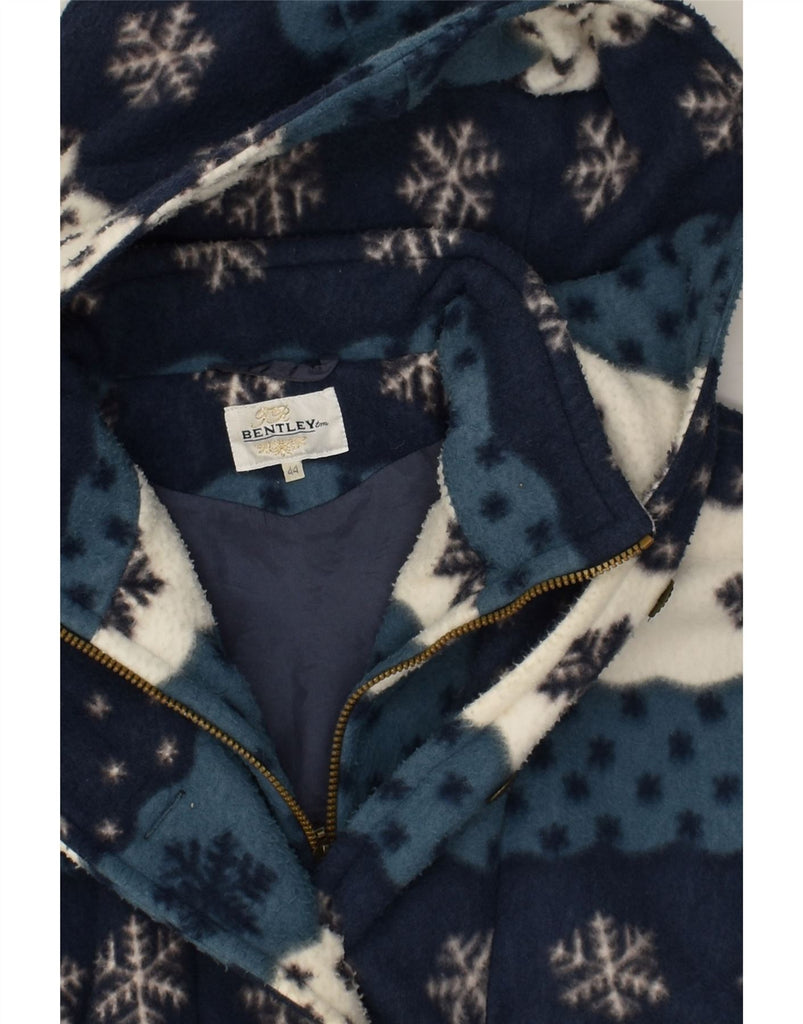BENTLEY Womens Oversized Hooded Fleece Jacket EU 44 XL Navy Blue Fair Isle | Vintage Bentley | Thrift | Second-Hand Bentley | Used Clothing | Messina Hembry 