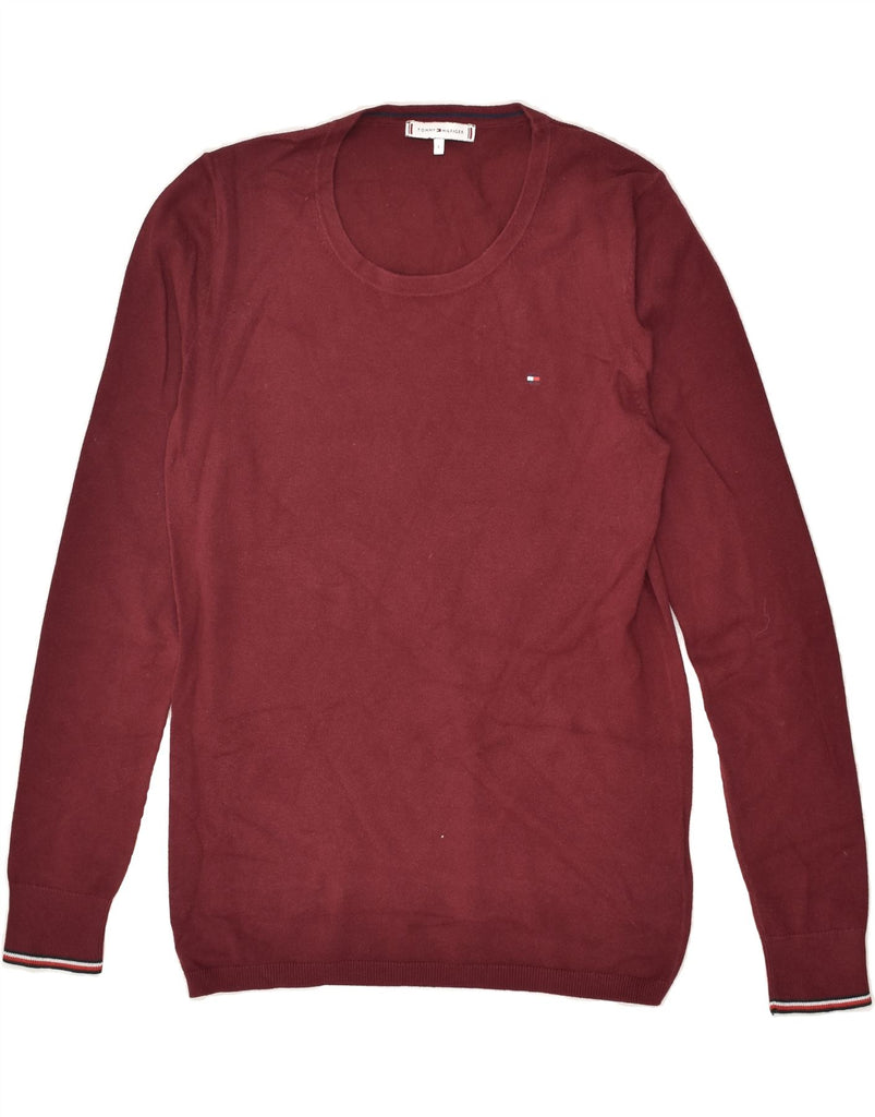 TOMMY HILFIGER Womens Crew Neck Jumper Sweater UK 14 Large Burgundy | Vintage Tommy Hilfiger | Thrift | Second-Hand Tommy Hilfiger | Used Clothing | Messina Hembry 